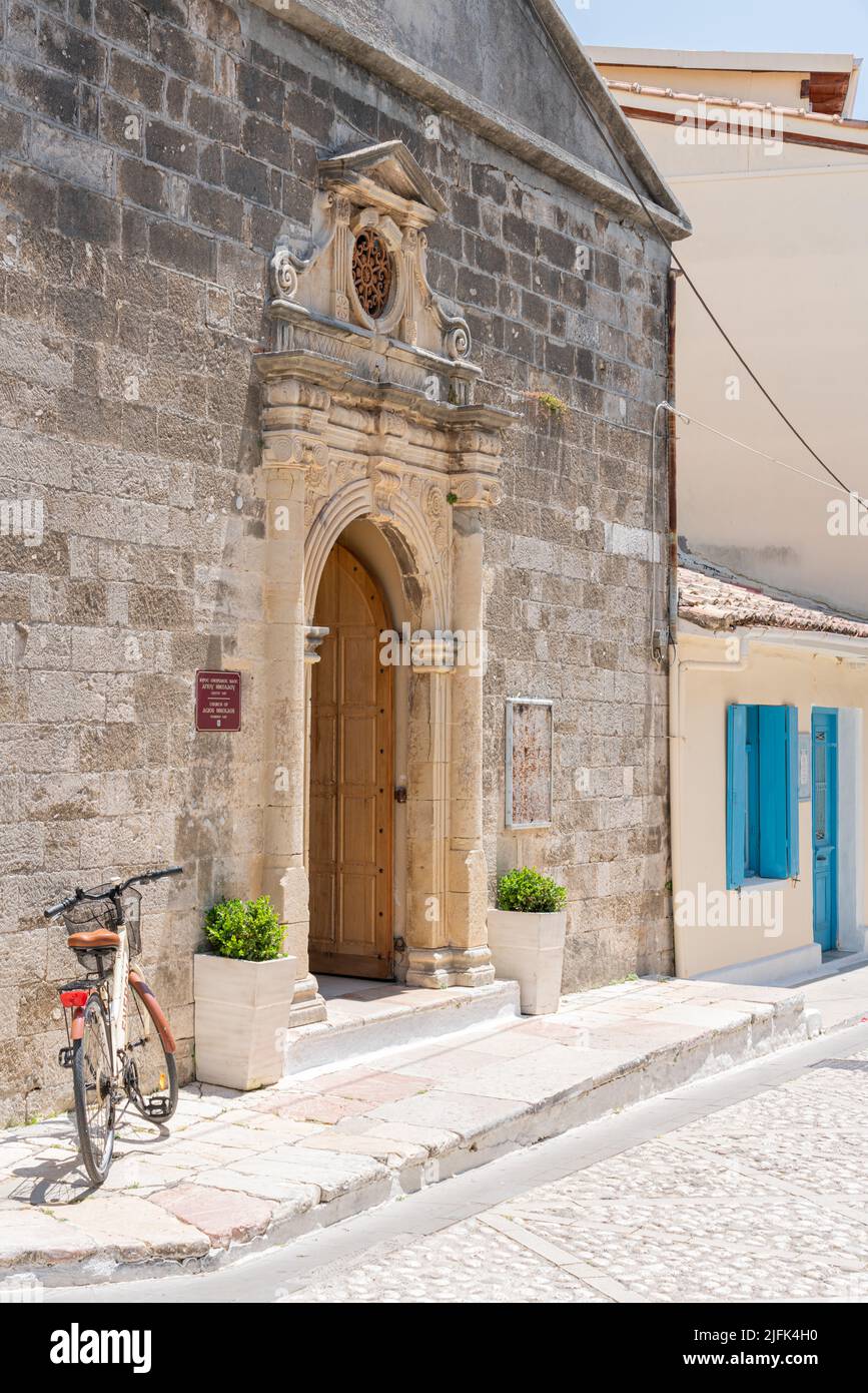 LEFKADA, GREECE - JUNE 11, 2022: Church of Agios Nikolaos founded in 1687 Stock Photo