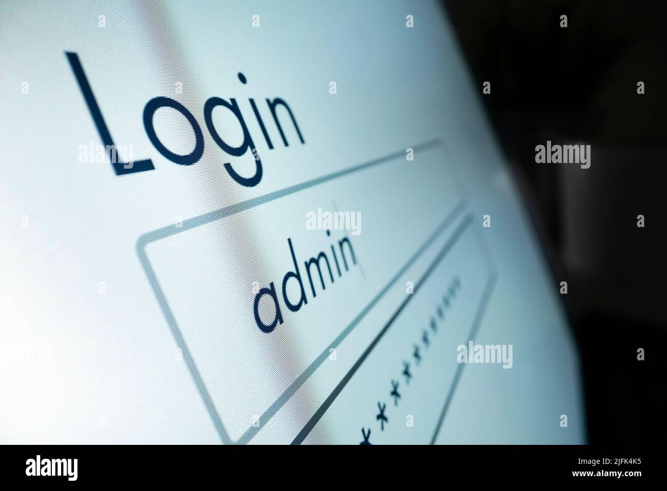 Motorized moving shot of logging in as administrator, shot with macro probe lens Stock Photo