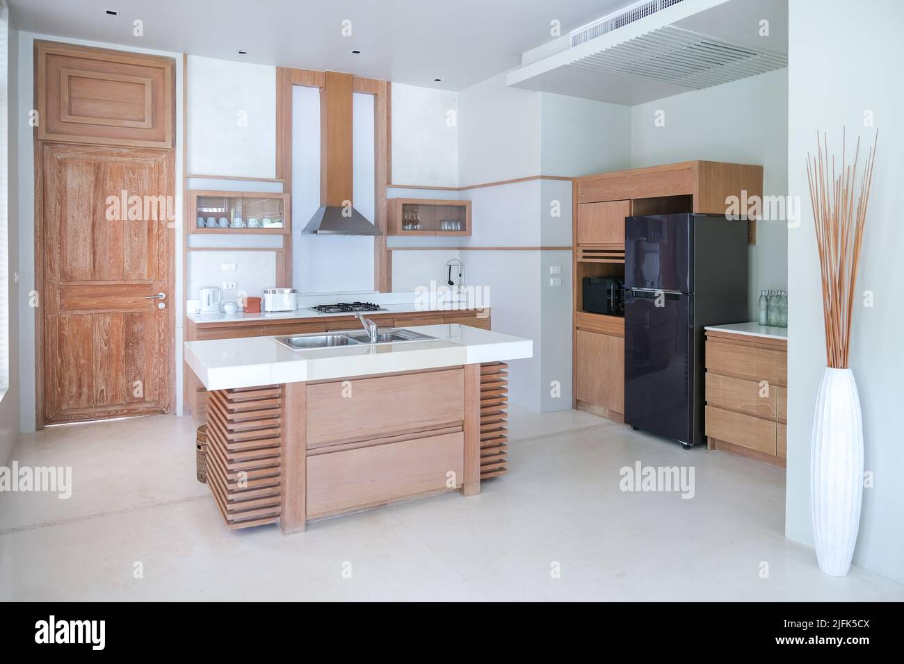 Modern wooden kitchen, Modern kitchen with an open design Stock Photo ...