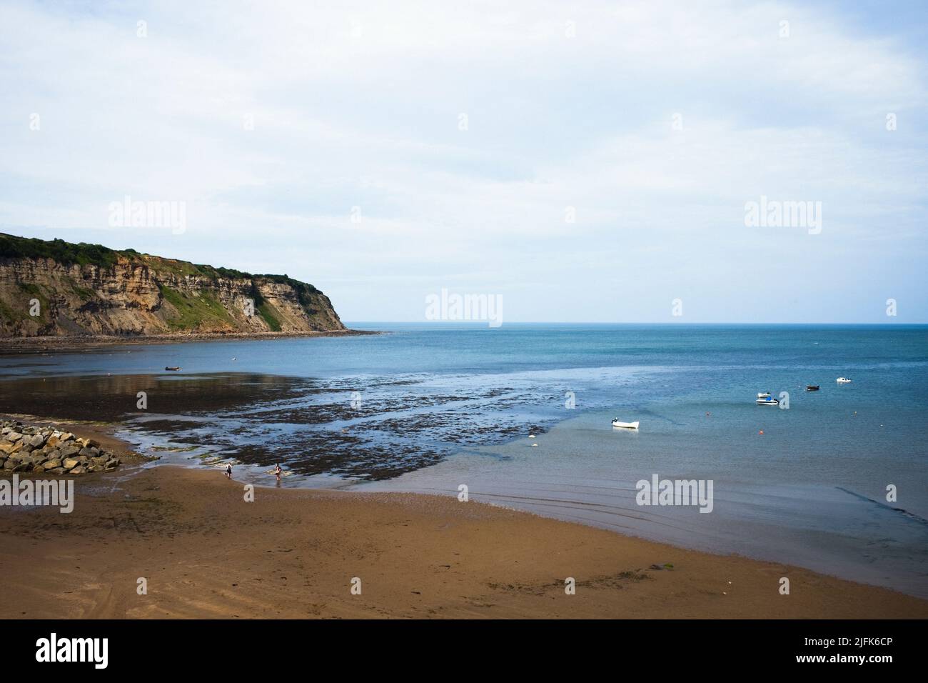 The northern end of the beach at Robin Hood's Bay in North Yorkshire Stock Photo