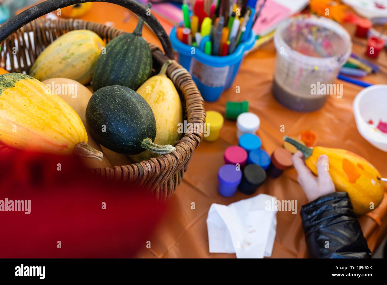 Happy children during Halloween art lesson at home Stock Photo Alamy