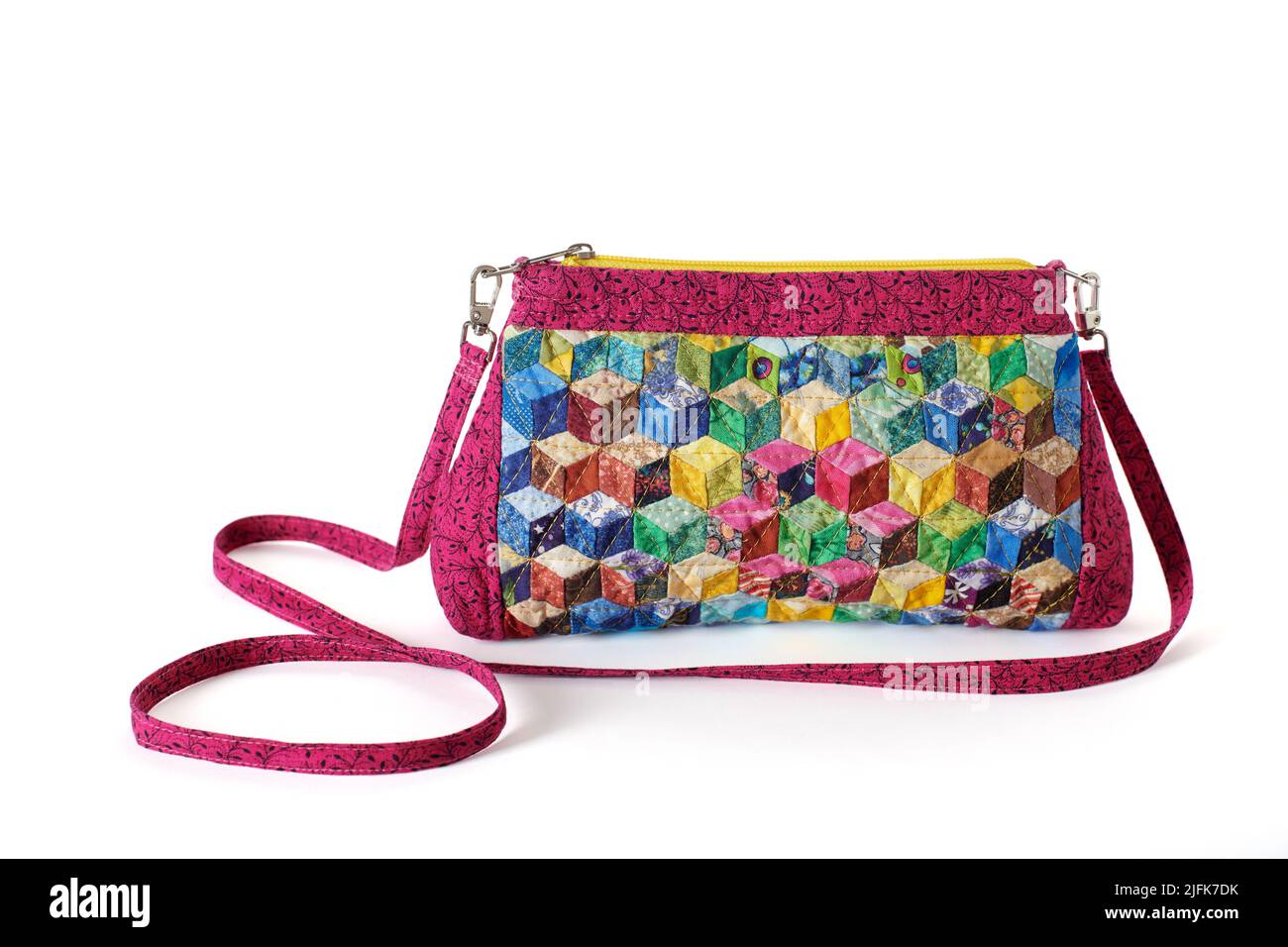 Multi-colored cubes pattern patchwork mini zipper bag Stock Photo