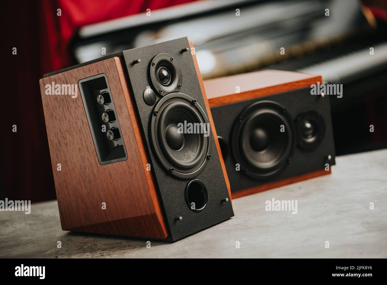 Bookshelf speaker system for home entertainment Stock Photo Alamy