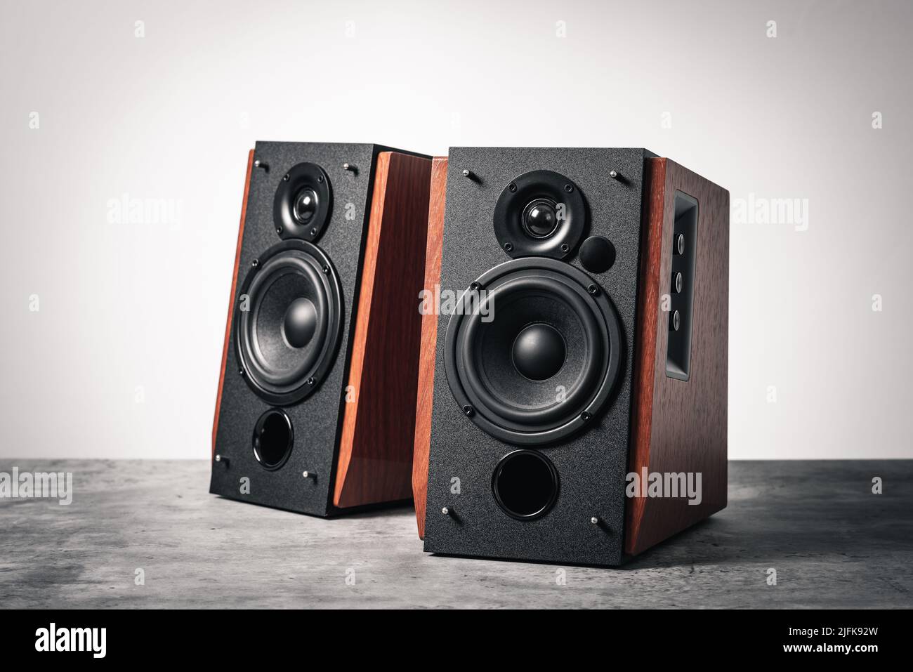 Bookshelf speaker system for home entertainment Stock Photo Alamy