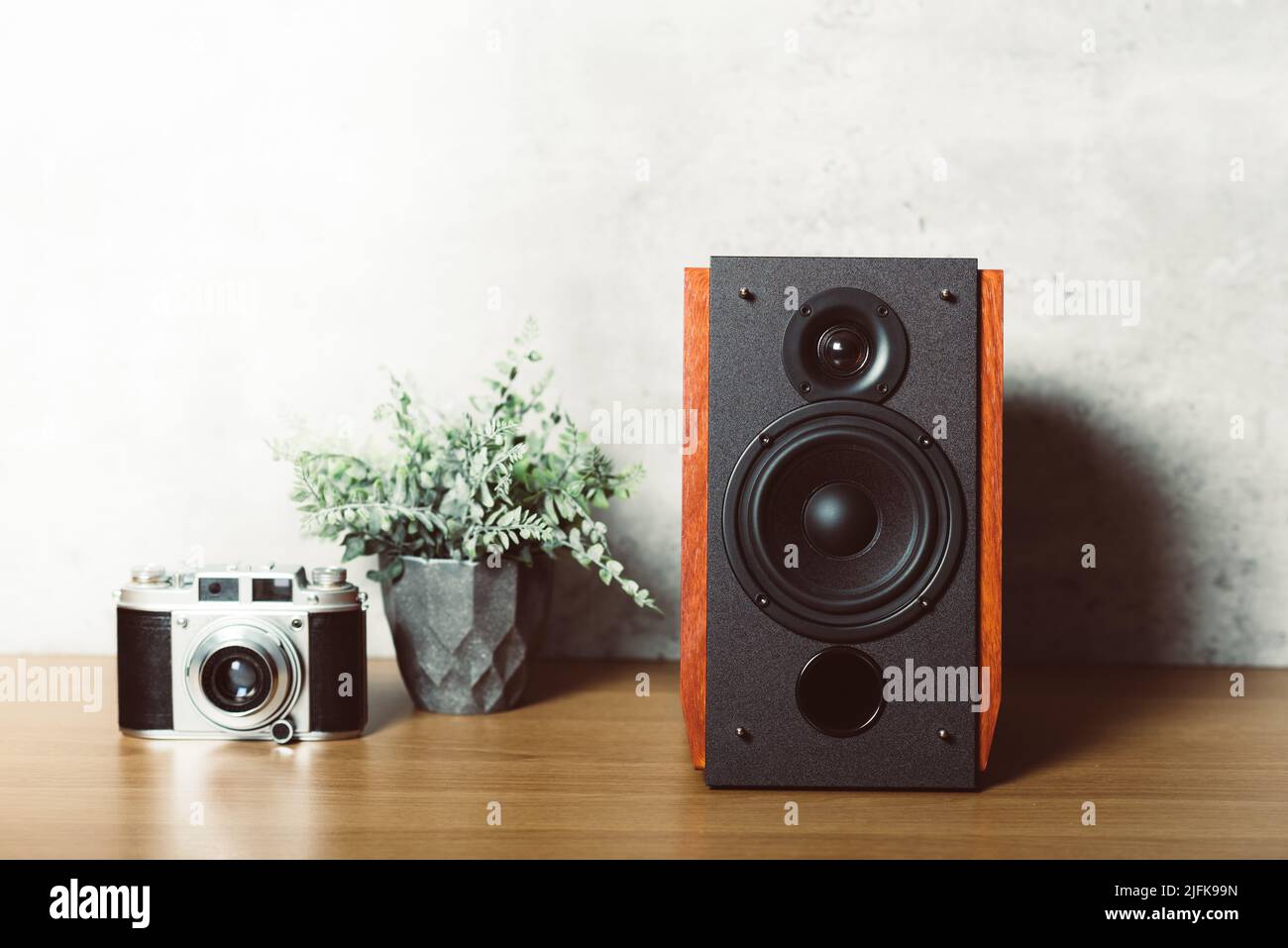 Bookshelf speaker system for home entertainment Stock Photo Alamy