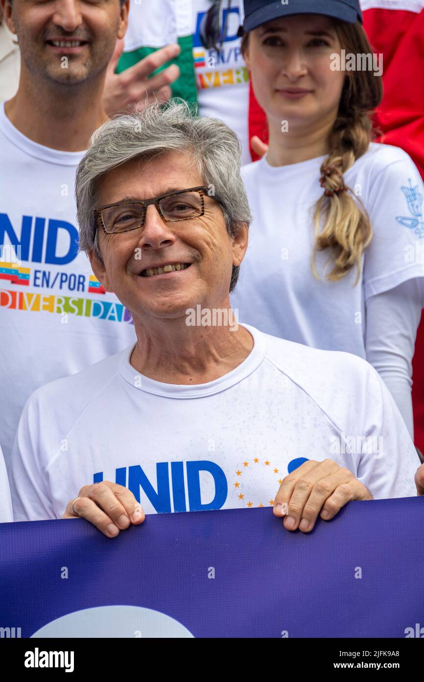 The EU Head of Delegation in Venezuela, Rafael Dochao Moreno in the Pride parade in Caracas, Venezuela, with the presence of diplomats and the represe Stock Photo