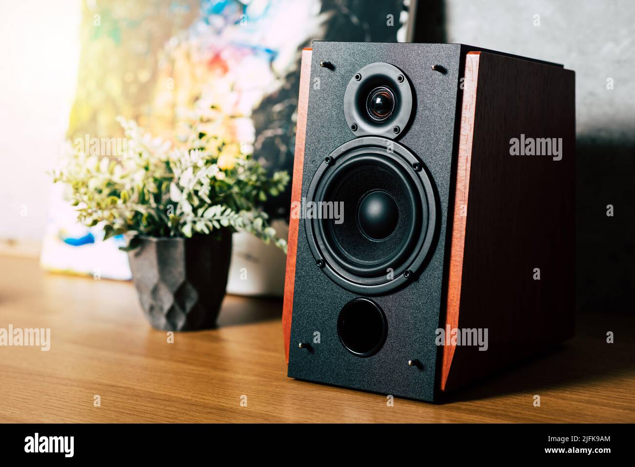 Bookshelf speaker system for home entertainment Stock Photo Alamy