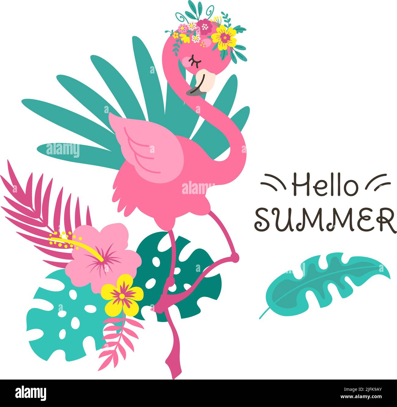 Flamingo With Tropical Leaves T-shirt Design Vector Download