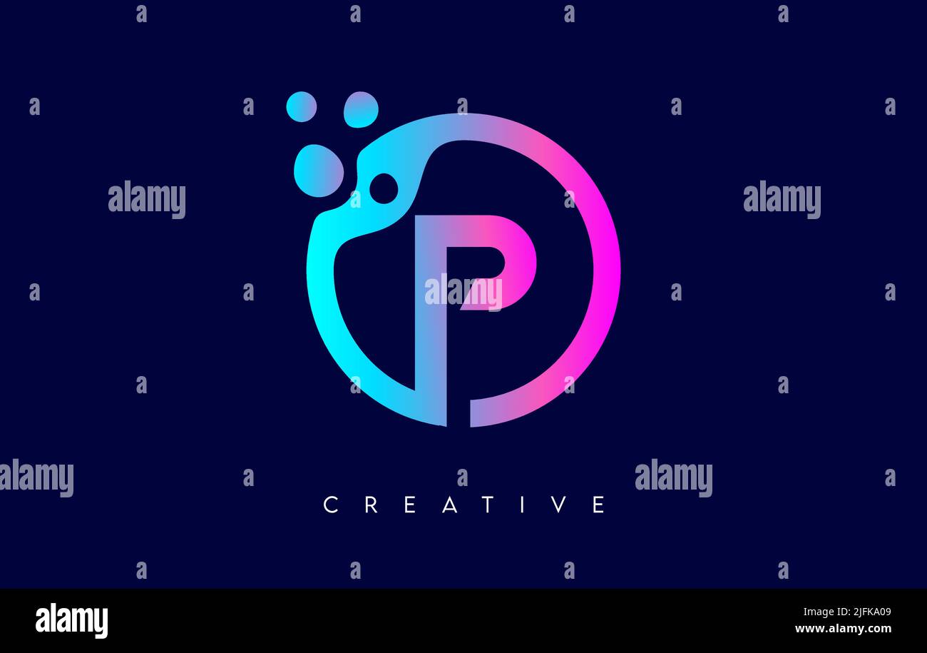 Letter P Logo Icon Design with Dots and Bubbles inside a Circular Shape ...