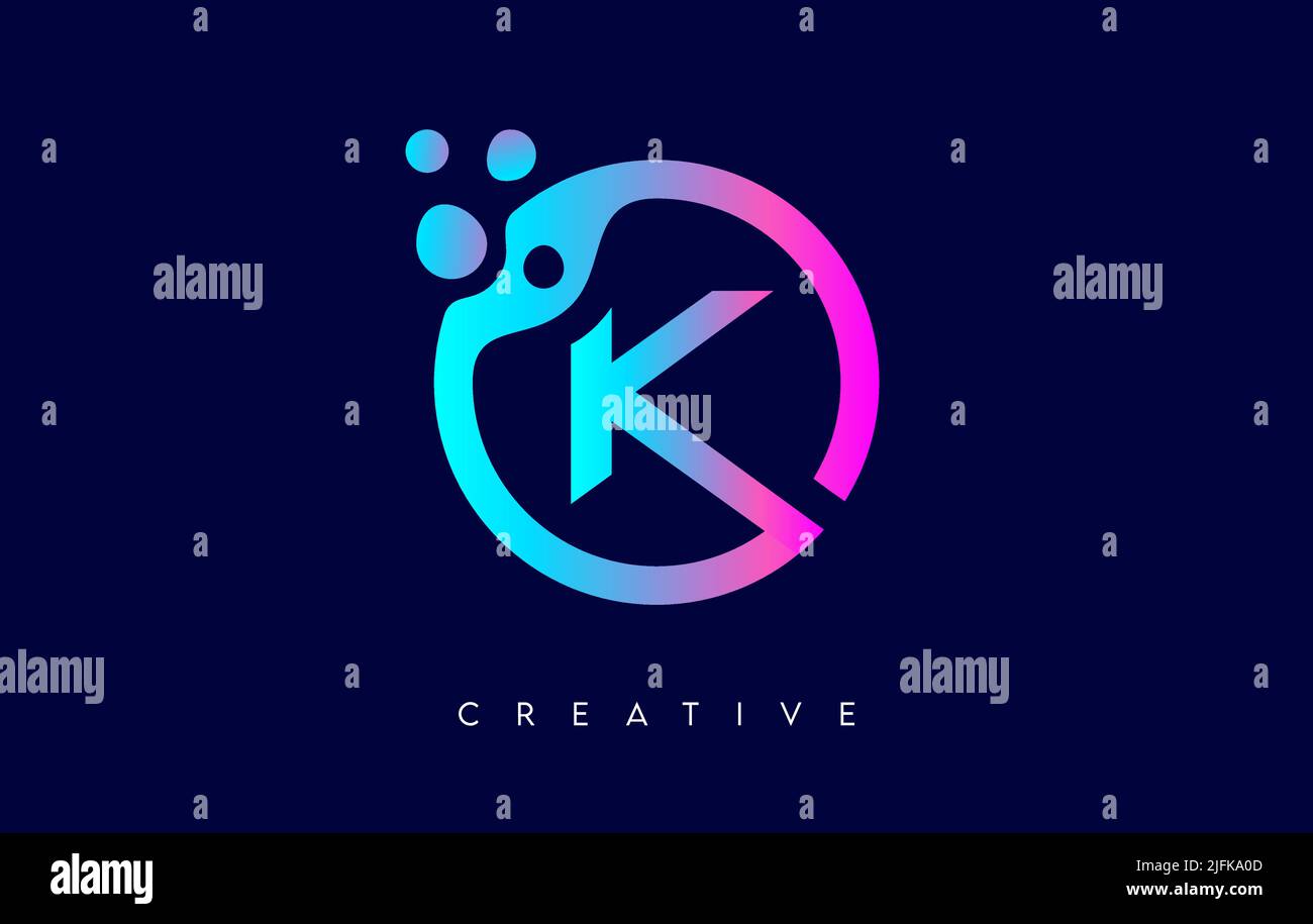 Letter K Logo Icon Design with Dots and Bubbles inside a Circular Shape ...