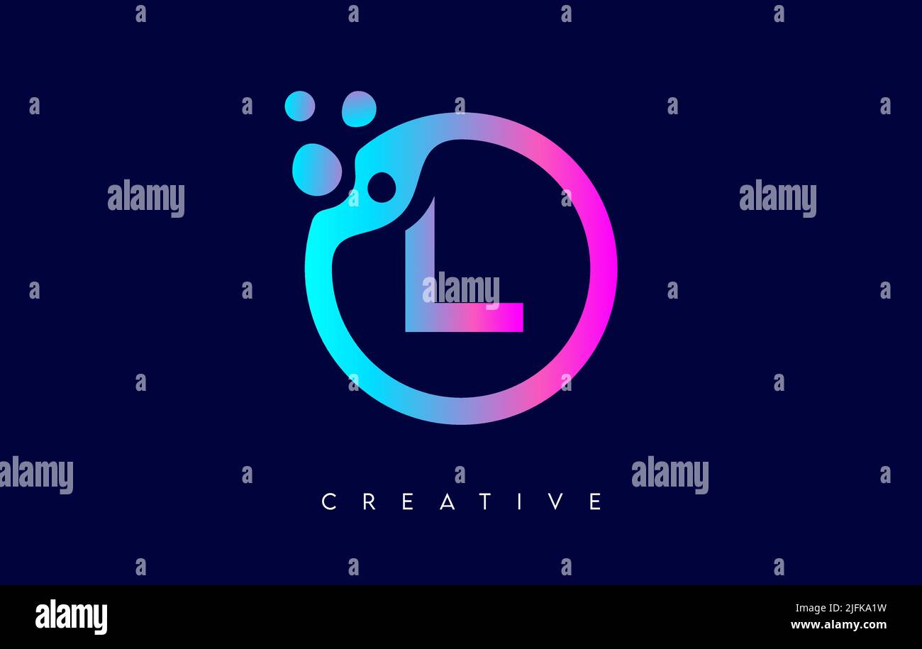 Letter L Logo Icon Design with Dots and Bubbles inside a Circular Shape ...