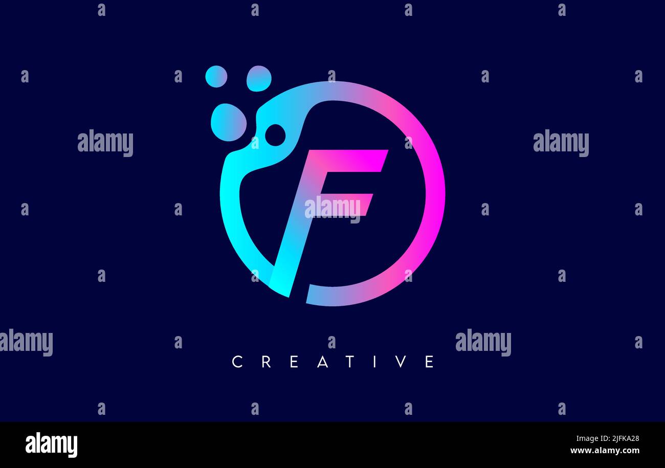 Letter F Logo Icon Design with Dots and Bubbles inside a Circular Shape ...