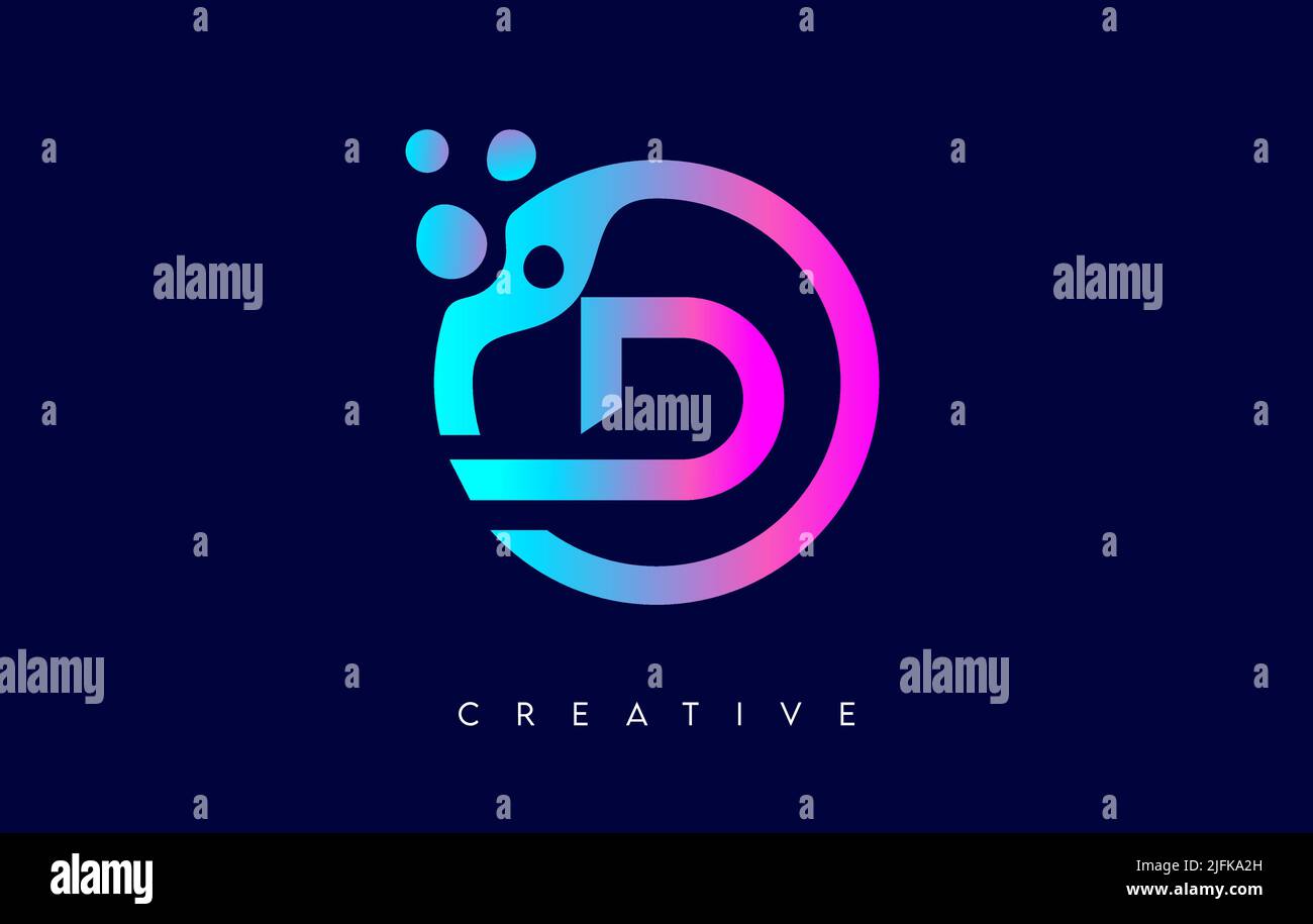 Letter D Logo Icon Design with Dots and Bubbles inside a Circular Shape ...