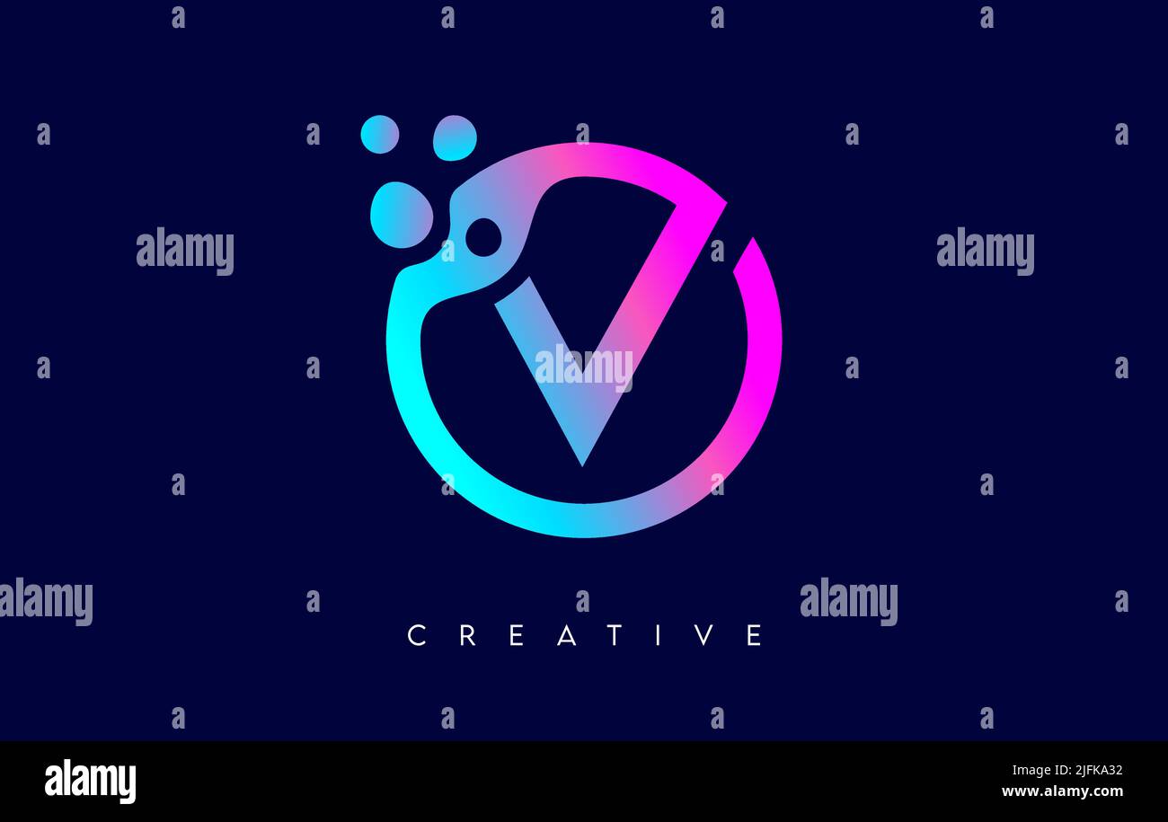 Letter V Logo Icon Design with Dots and Bubbles inside a Circular Shape ...