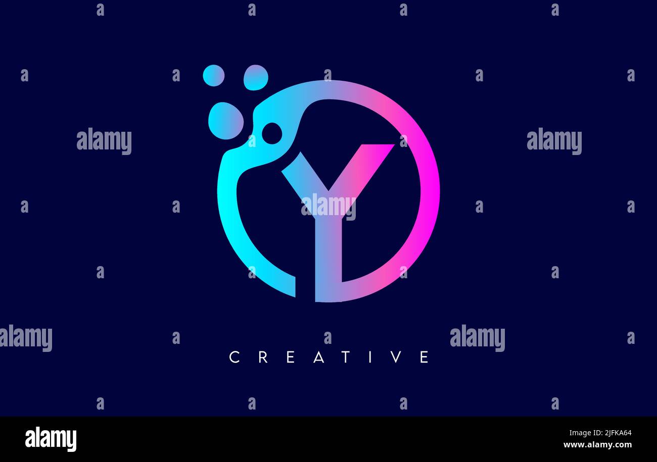 Letter Y Logo Icon Design with Dots and Bubbles inside a Circular Shape ...