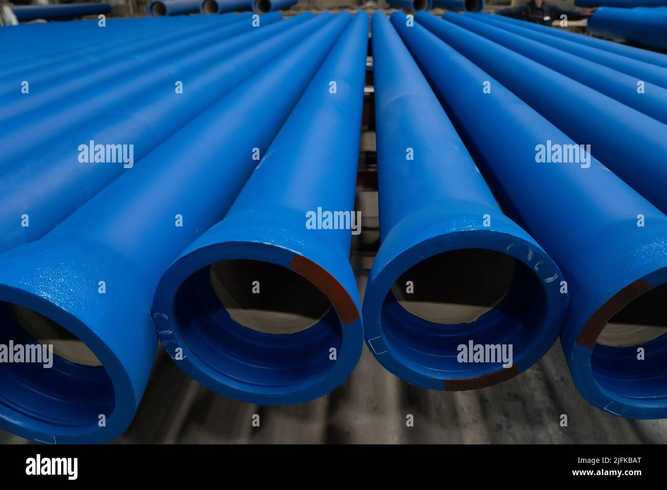 Many steel or iron pipes for water pipeline in metallurgical factory