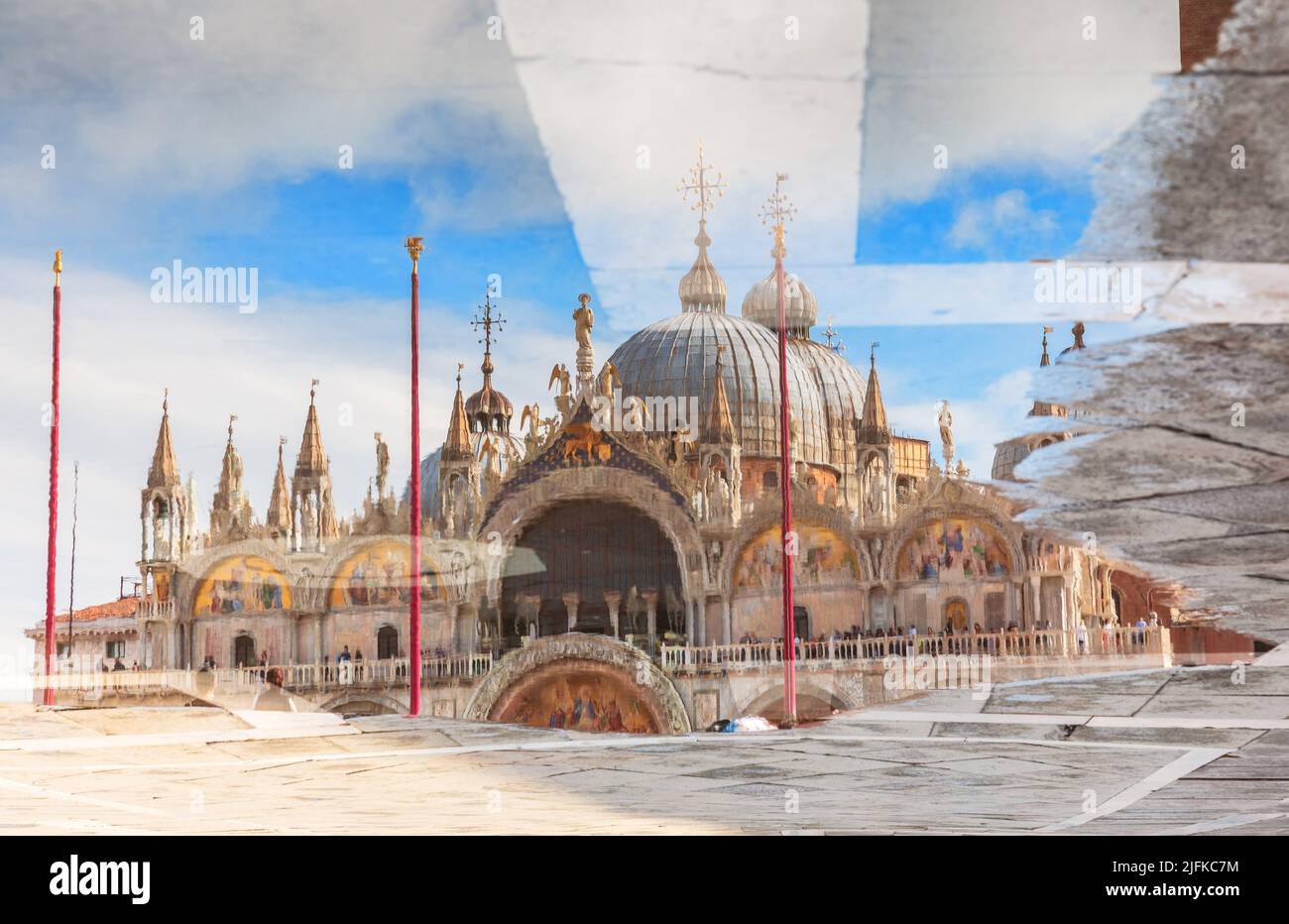 Water reflection view of St Mark's Basilica, Venice, Italy. Stock Photo