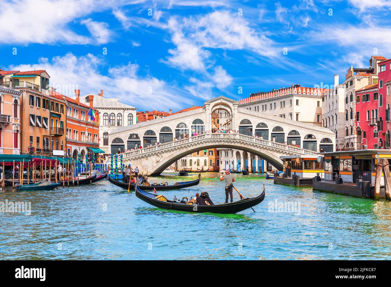 Gandolas in the lagoon of Venice, beautiful tourist attraction, Italy. Stock Photo
