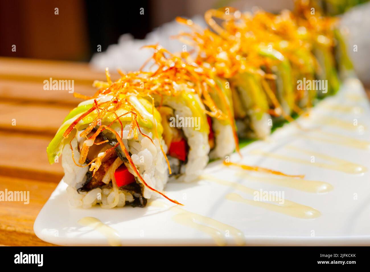 fresh made Japanese sushi rolls called Maki Sushi. Stock Photo