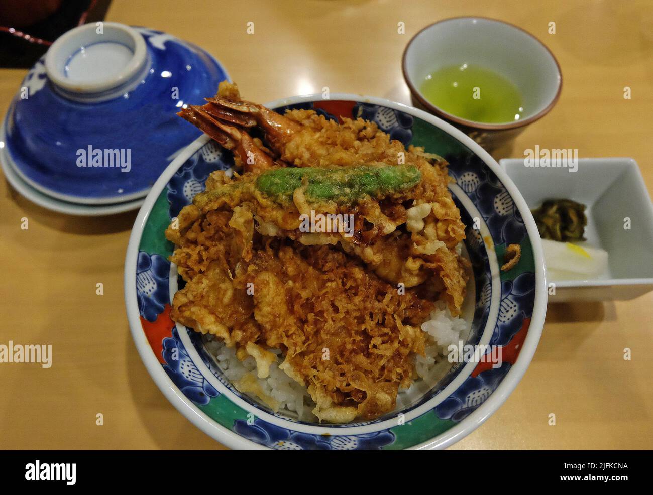 Close up dish of Shrimp and vegetables tempura, Battered and deep fried seafood served with