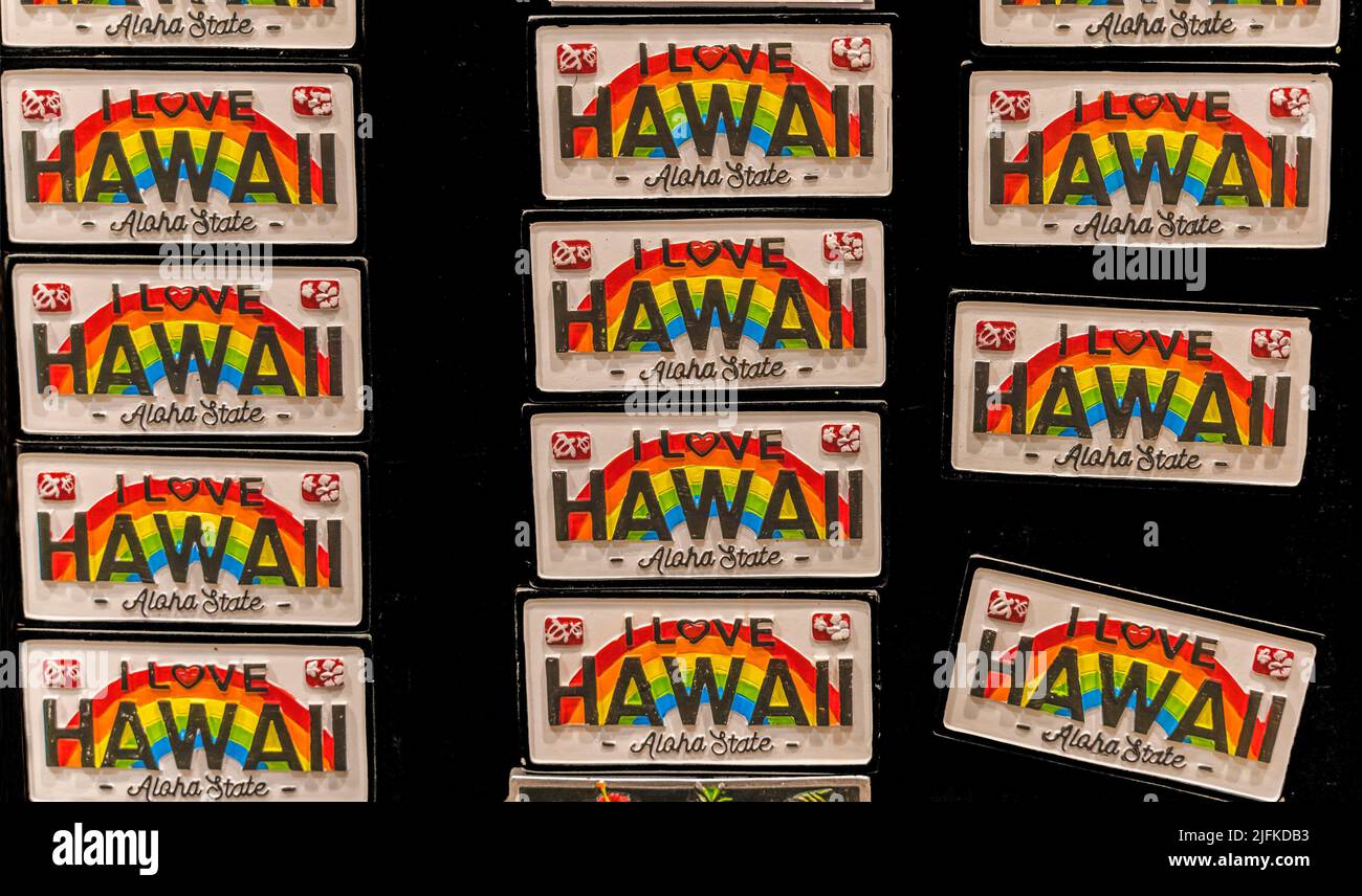 Colorful Hawaiian License Plates Waikiki Honolulu Hawaii Stock