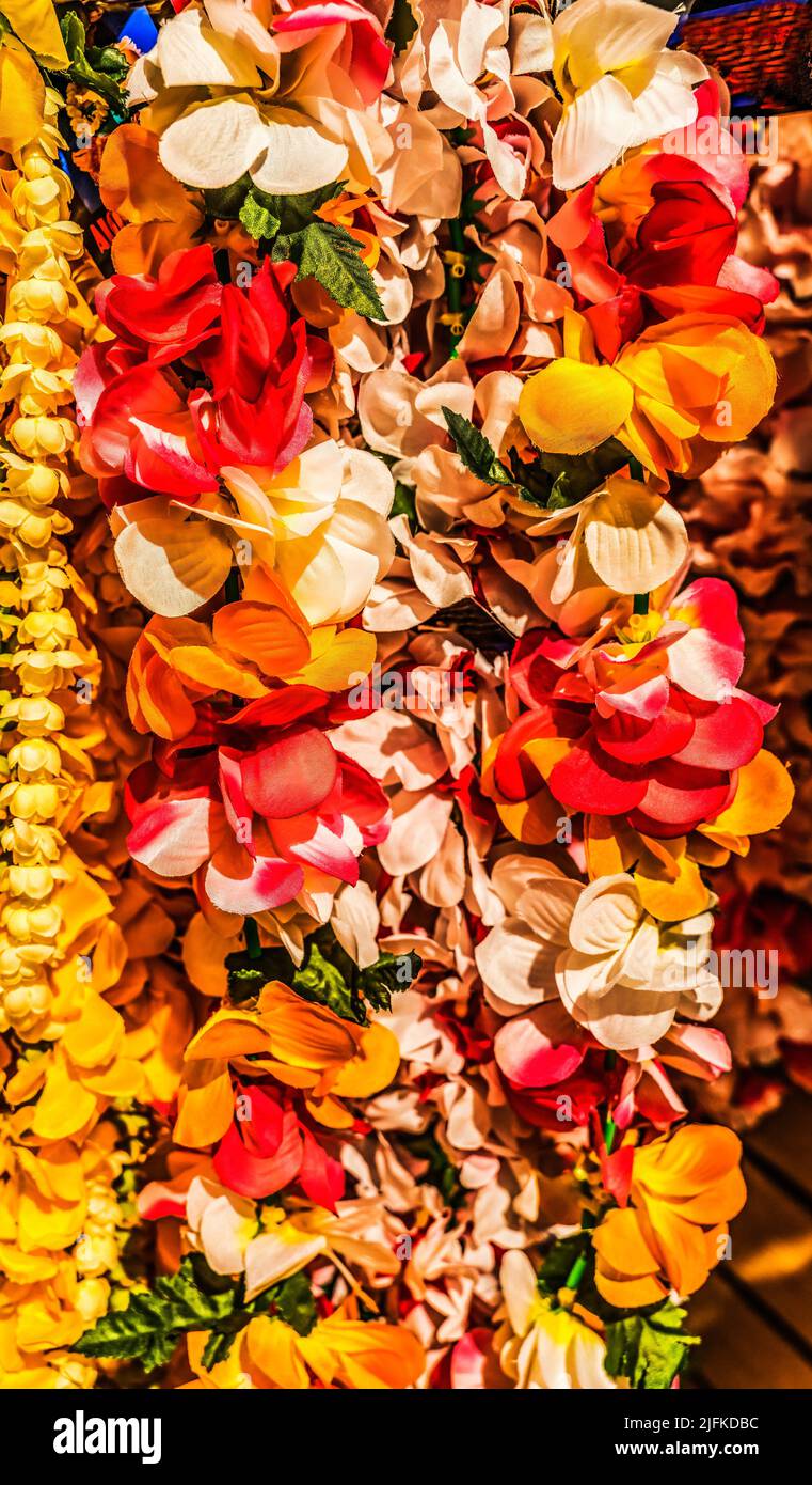 Colorful Artificial Hawaiian Leis Flower Necklaces Waikiki Honolulu Hawaii Common symbol of love