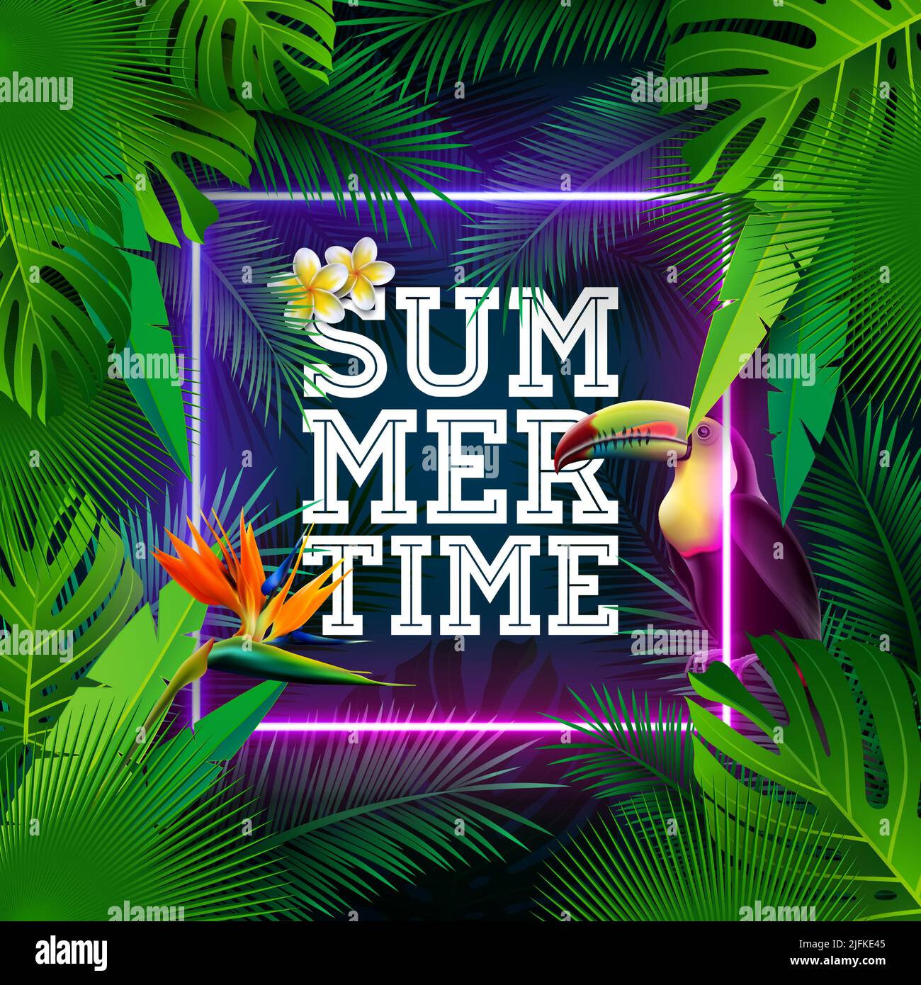 Tropical Summer Holiday Design with Toucan Bird and Parrot Flower on ...