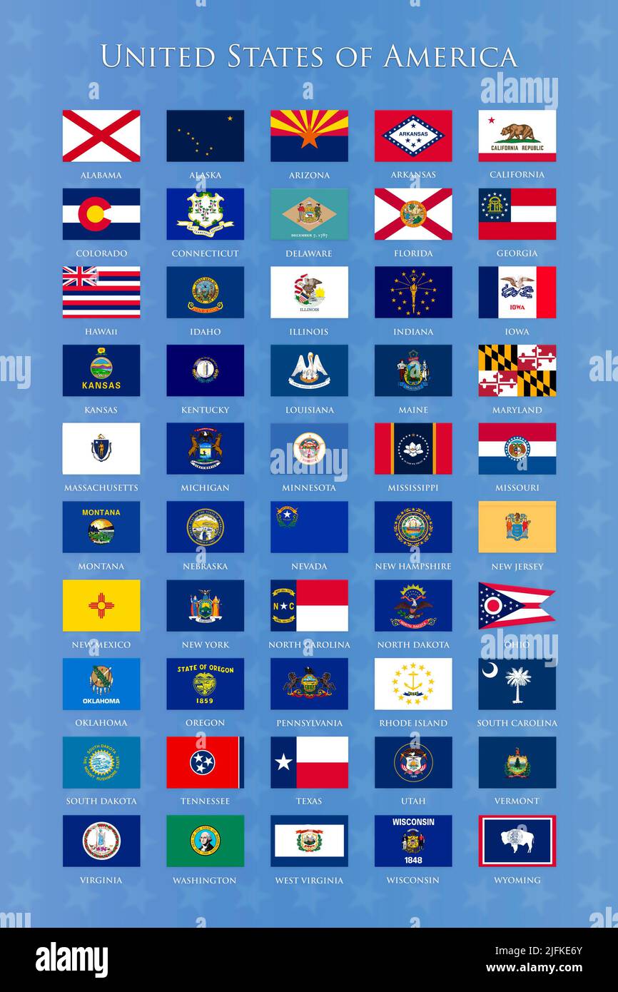 United States of America Federal state flags poster illustration. Stock Photo