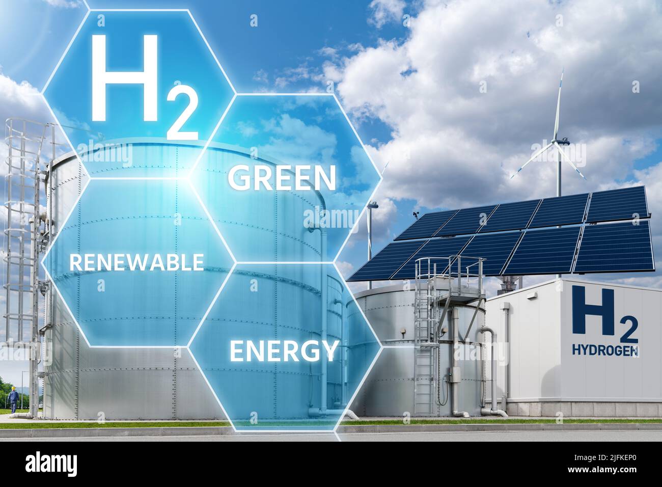 Getting green hydrogen from renewable energy sources. Concept  Stock Photo