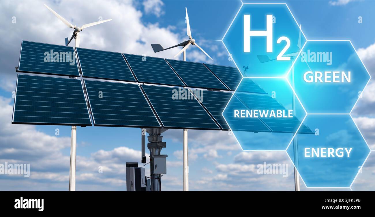 Getting green hydrogen from renewable energy sources. Concept  Stock Photo