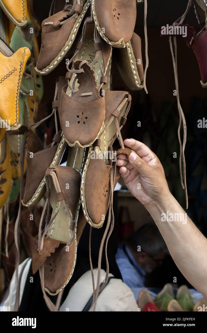 Set of traditional hand made leather shoes in a bazaar Stock Photo Alamy