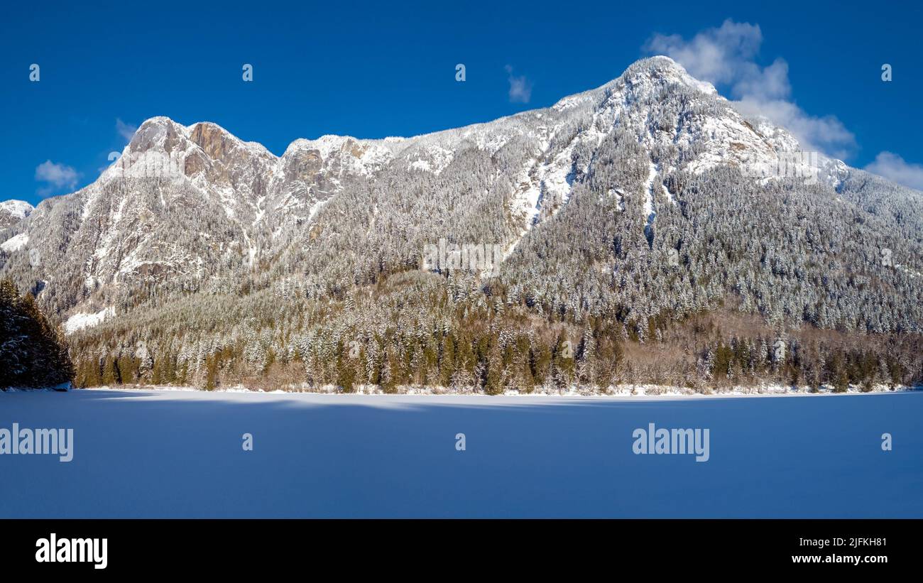 16x9 panoramic format photo of the Silver Lake in severe winter weather