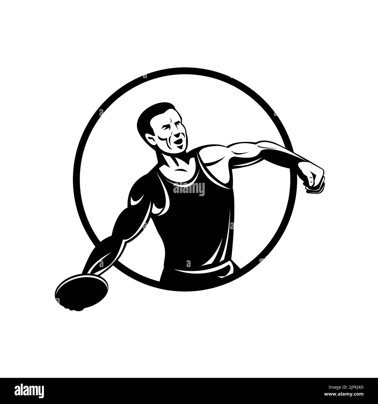 Retro style illustration of a discus throw or disc throw, a track and