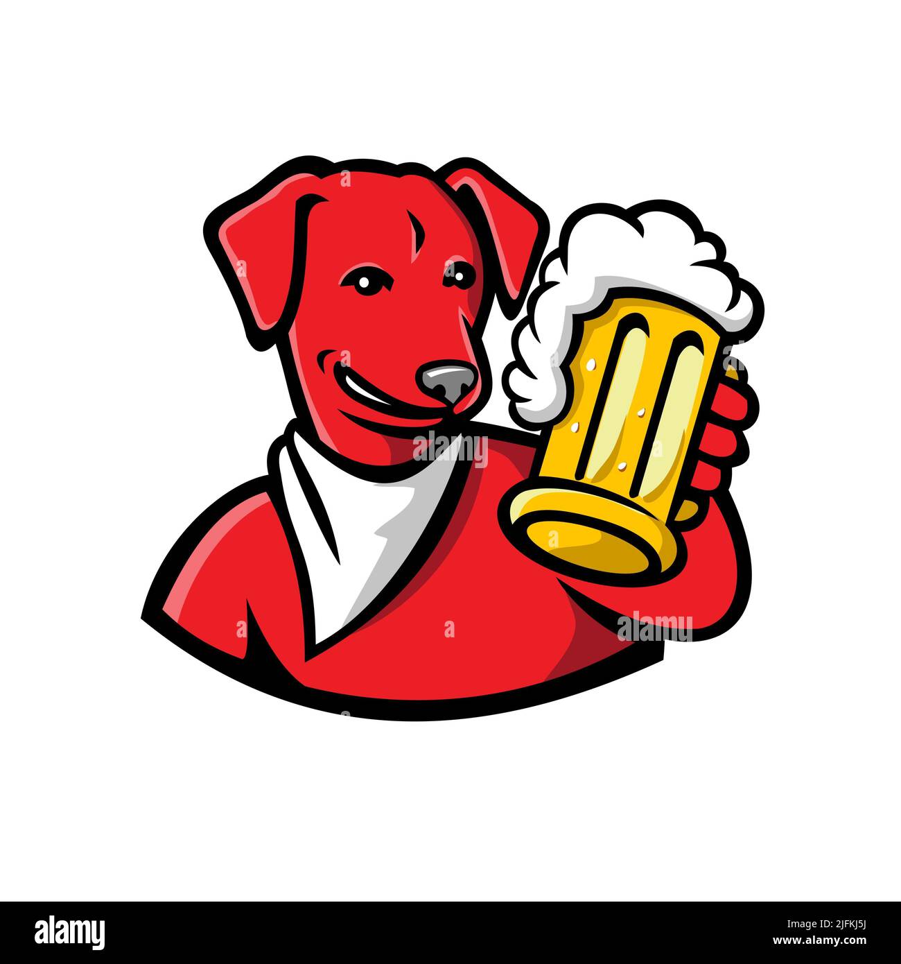 Sports mascot icon illustration of head of a red English Lab or Labrador dog holding a beer mug toasting viewed from front on isolated background in Stock Photo