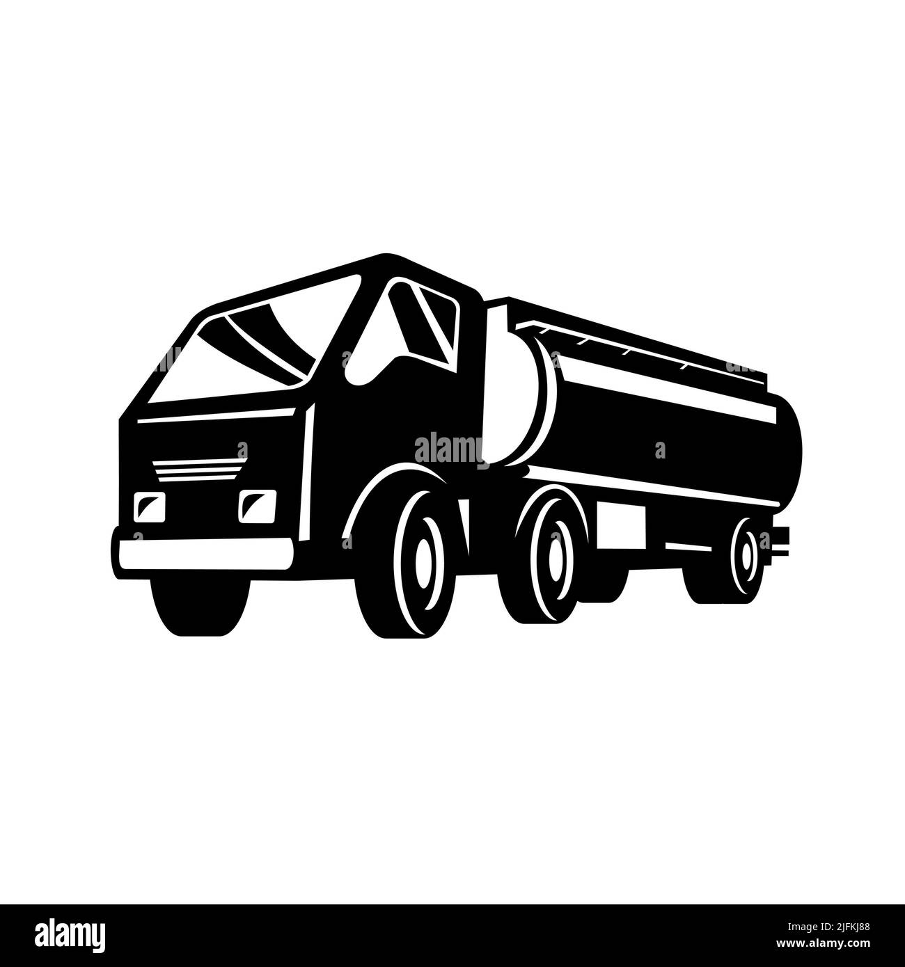 Retro style illustration of a tank truck, gas truck, fuel truck, tanker