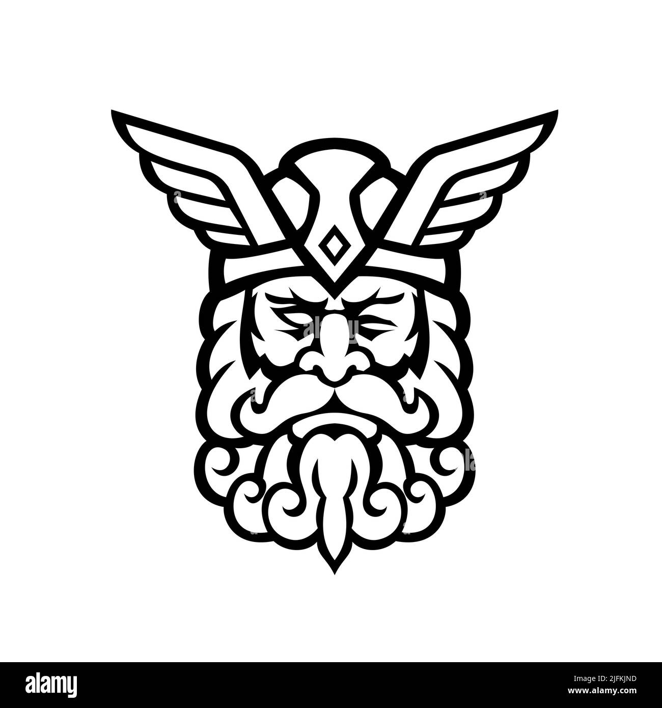 Mascot illustration of head of Odin, also called Wodan, Woden, or Wotan