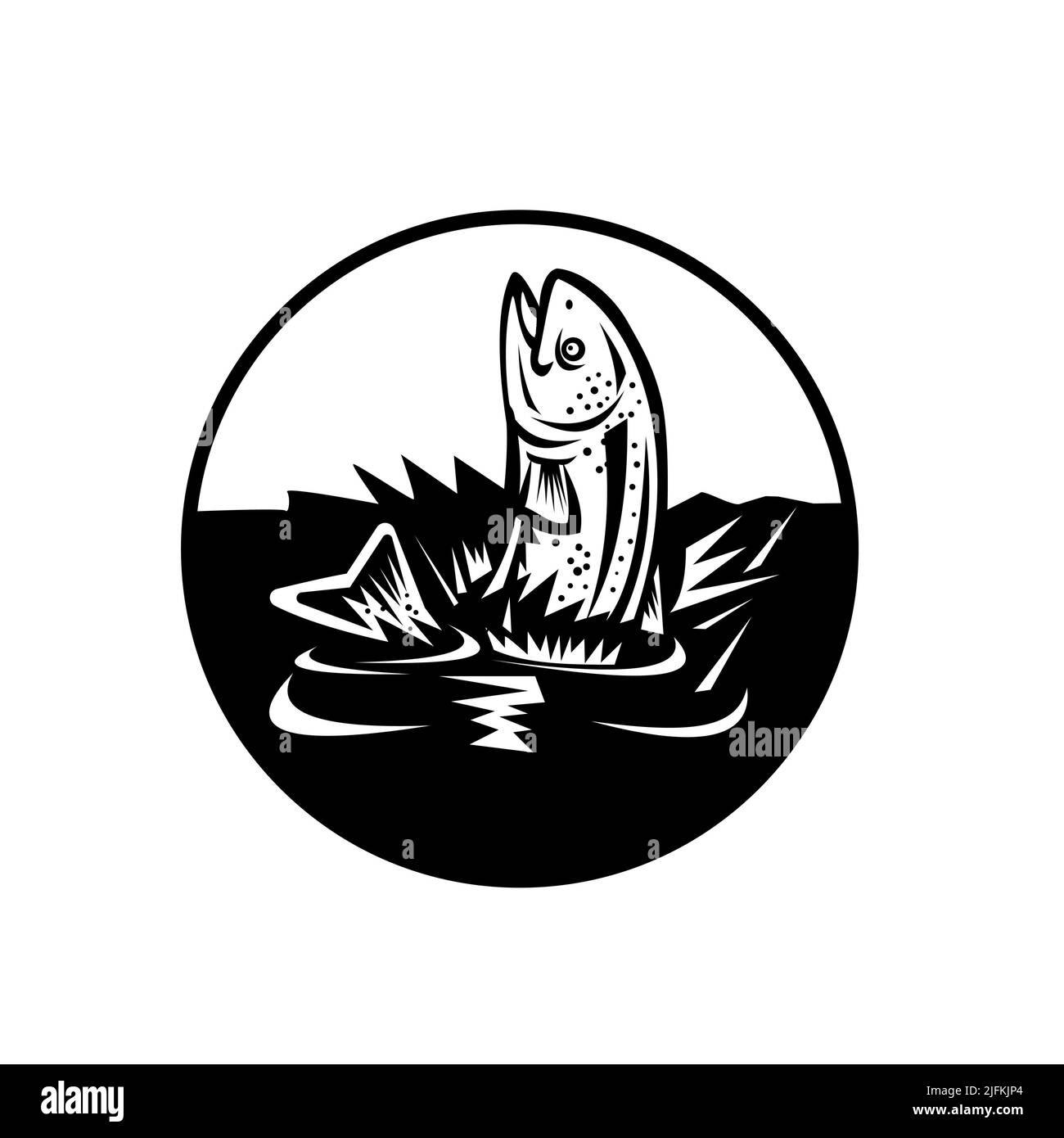 Retro woodcut style illustration of a rainbow trout, a trout species of