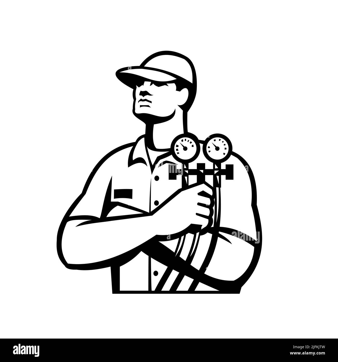 Illustration of a heating and cooling technician or refrigeration and