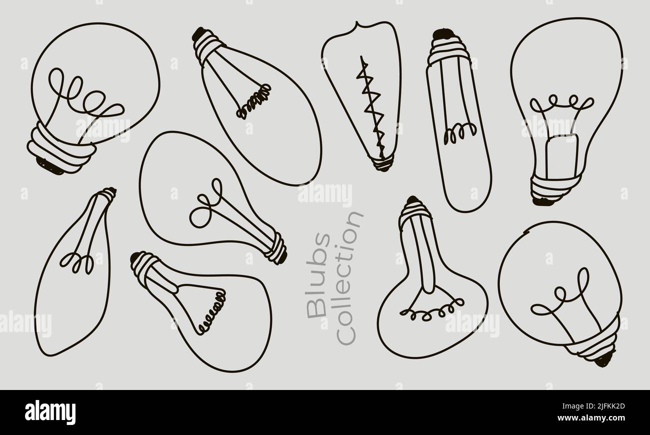 Creativity ideas light bulbs doodle collection. Vector illustration Stock Vector