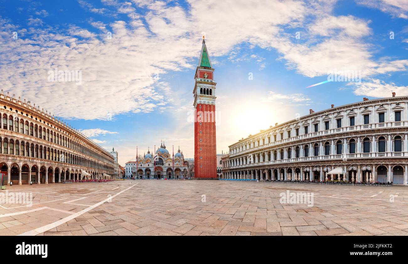 St Mark's Square of Venice, famous panorama of Italy. Stock Photo