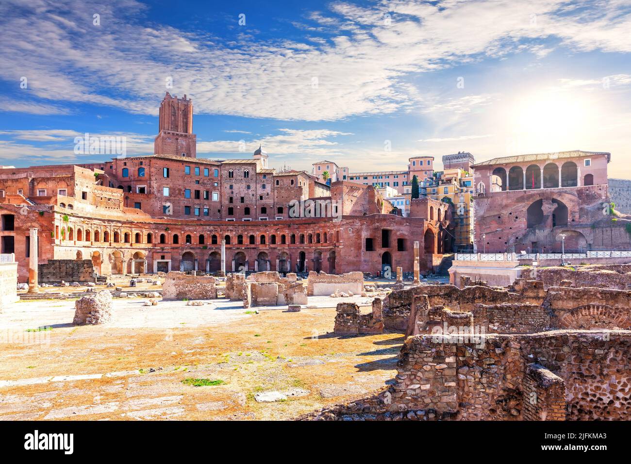 Trajan's Forum remains full view, Rome, Italy. Stock Photo