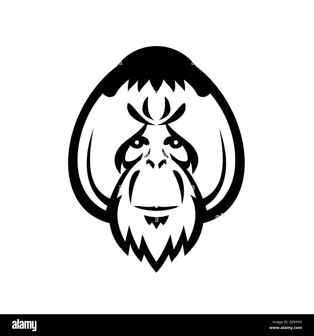 Mascot Illustration of head of an adult male orangutan, a great ape native to rainforests of Indonesia and Malaysia with distinctive cheek pads or Stock Photo