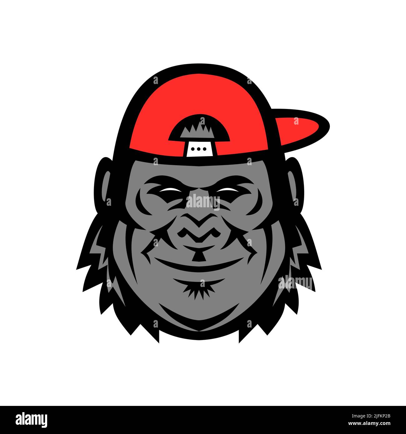 Mascot icon illustration of head of a gorilla wearing a baseball cap or