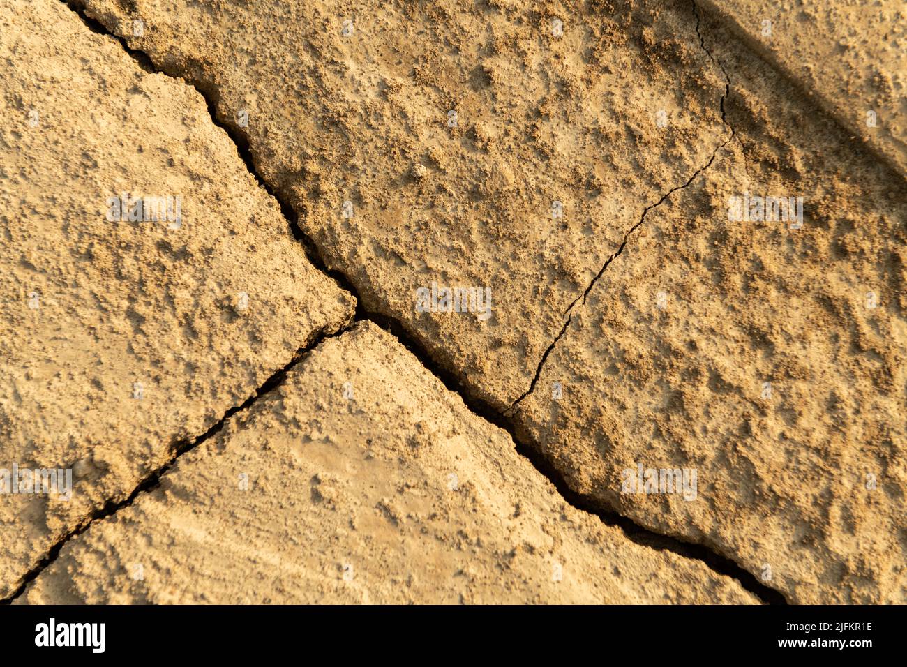 Cracked arid soil texture background. Texture of the earth during drought. Top view. Dried Land Suffering from Drought. Stock Photo
