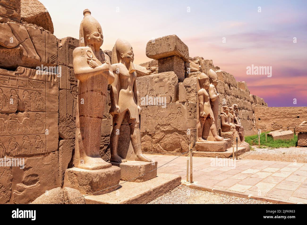 Ancient Statues of Thutmes III, Karnak Temple Pylon in Luxor, Egypt. Stock Photo