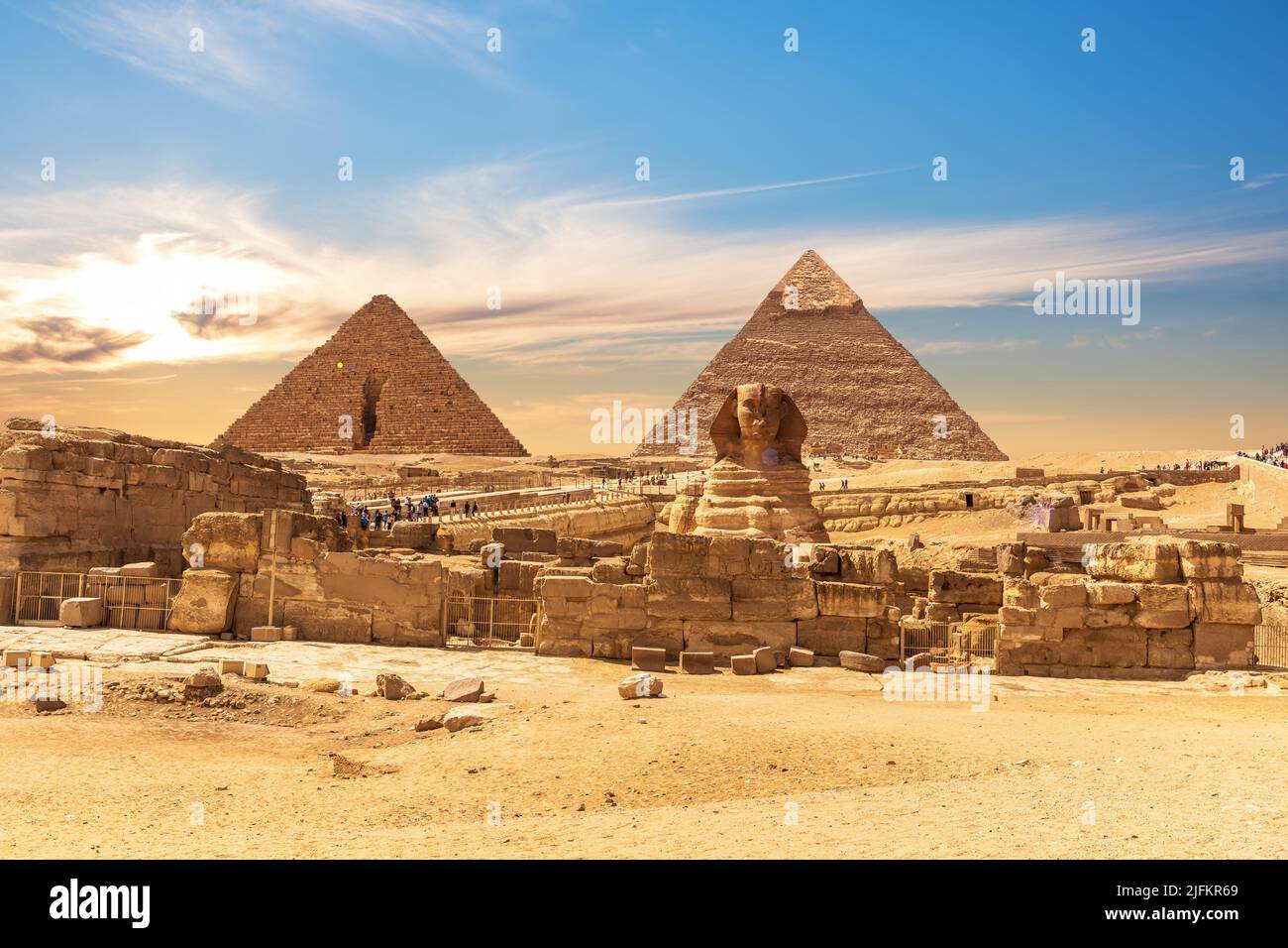 The Great Sphinx by the Pyramids of Egypt, sunset view, Giza. Stock Photo
