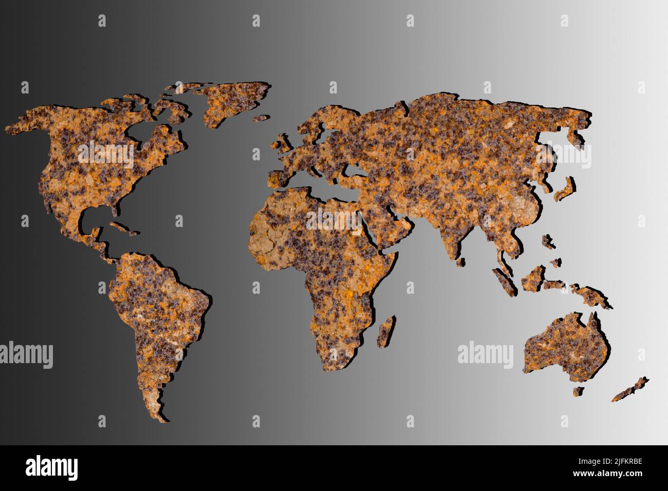 Roughly outlined world map with metal filling on gray background Stock ...