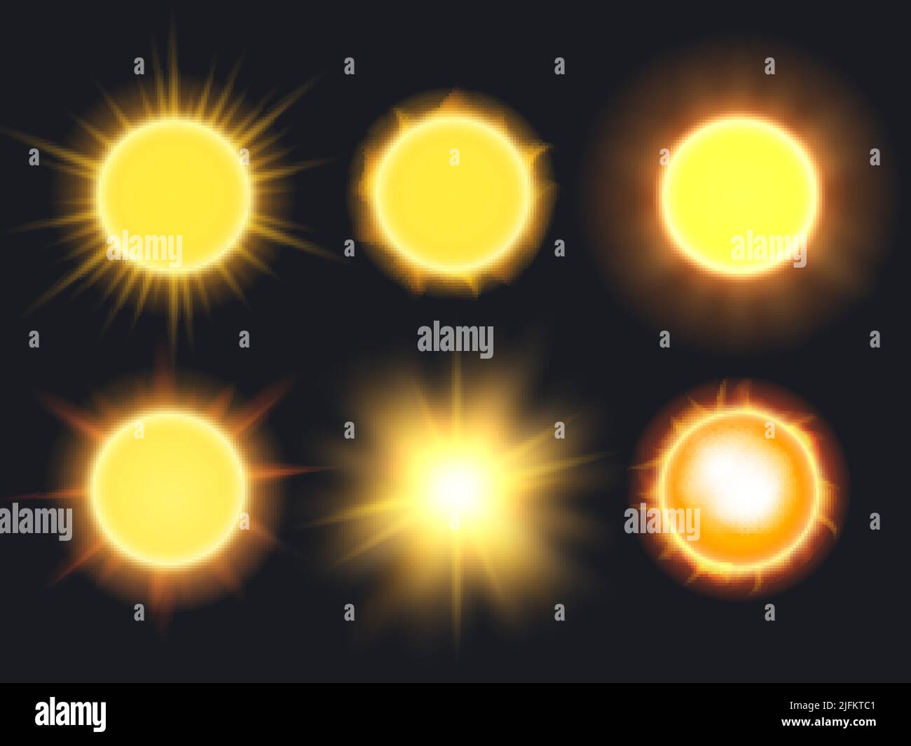 Realistic sun. Shiny illuminated tropical circle light sign decent vector realistic sunshine Stock Vector