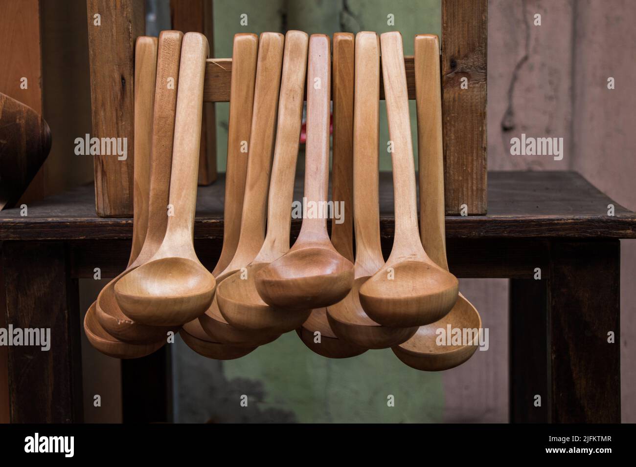 dozens of soup spoon or tablespoon made of wood Stock Photo Alamy