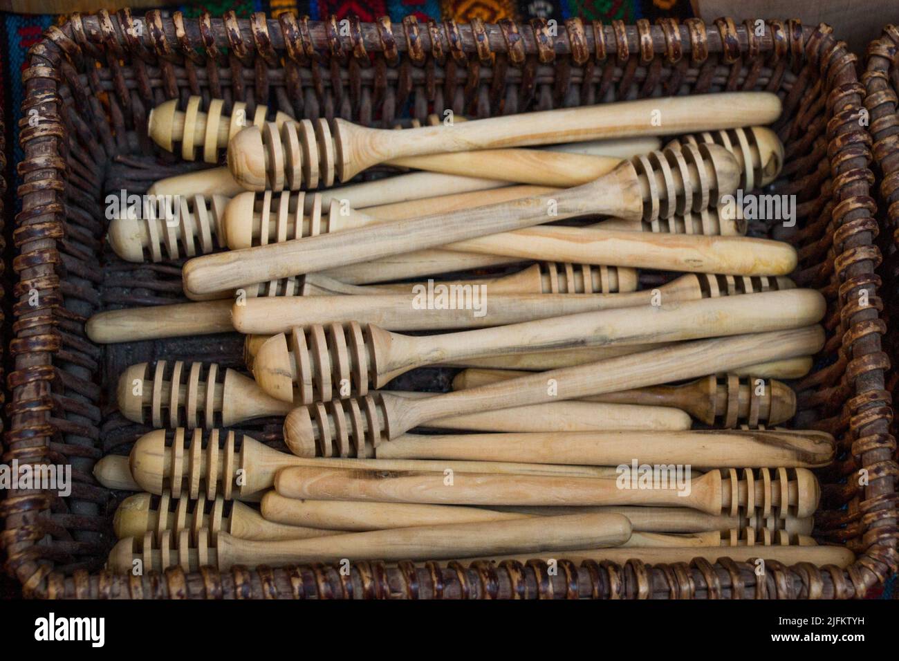 Set of honey dippers made of wood Stock Photo Alamy